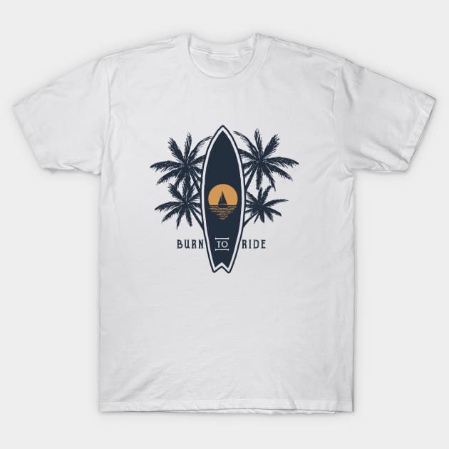 Summer, Sunset, Surfboard And Palms. Double Exposure Style T-Shirt by SlothAstronaut